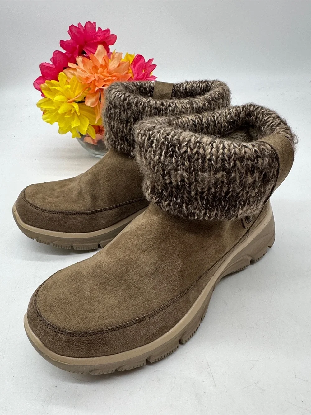 Skechers Relaxe Women’s Cozy Fold-Over Suede Ankle Boots- Brown Size 8 MCA10324L